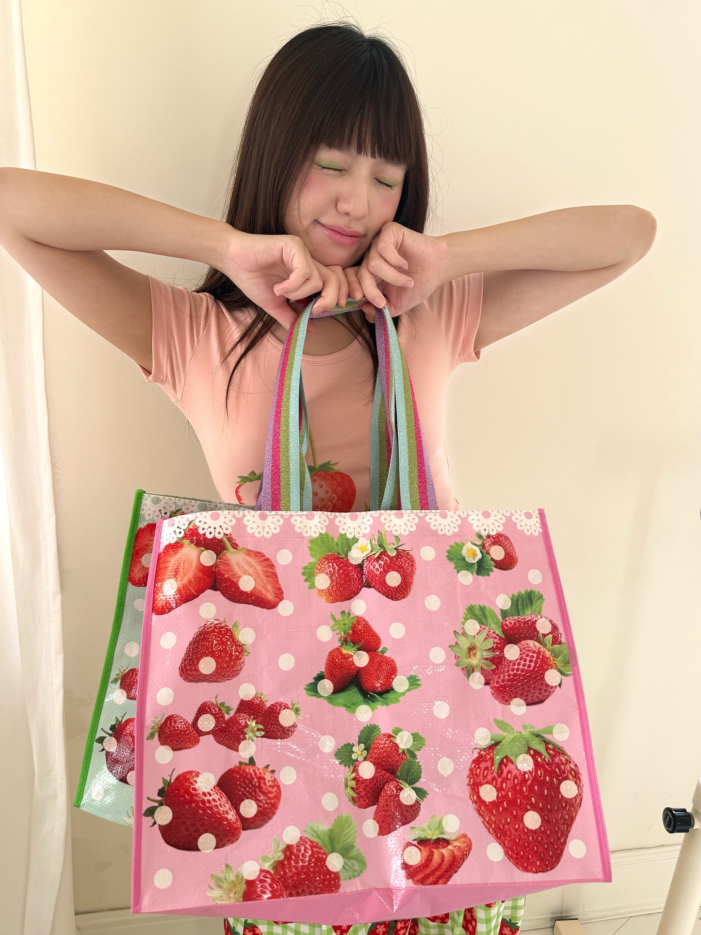 FRUITS - Strawberry Polka Dot Tote Bag | Kawaii Japanese Shoulder Bag bag Fruits