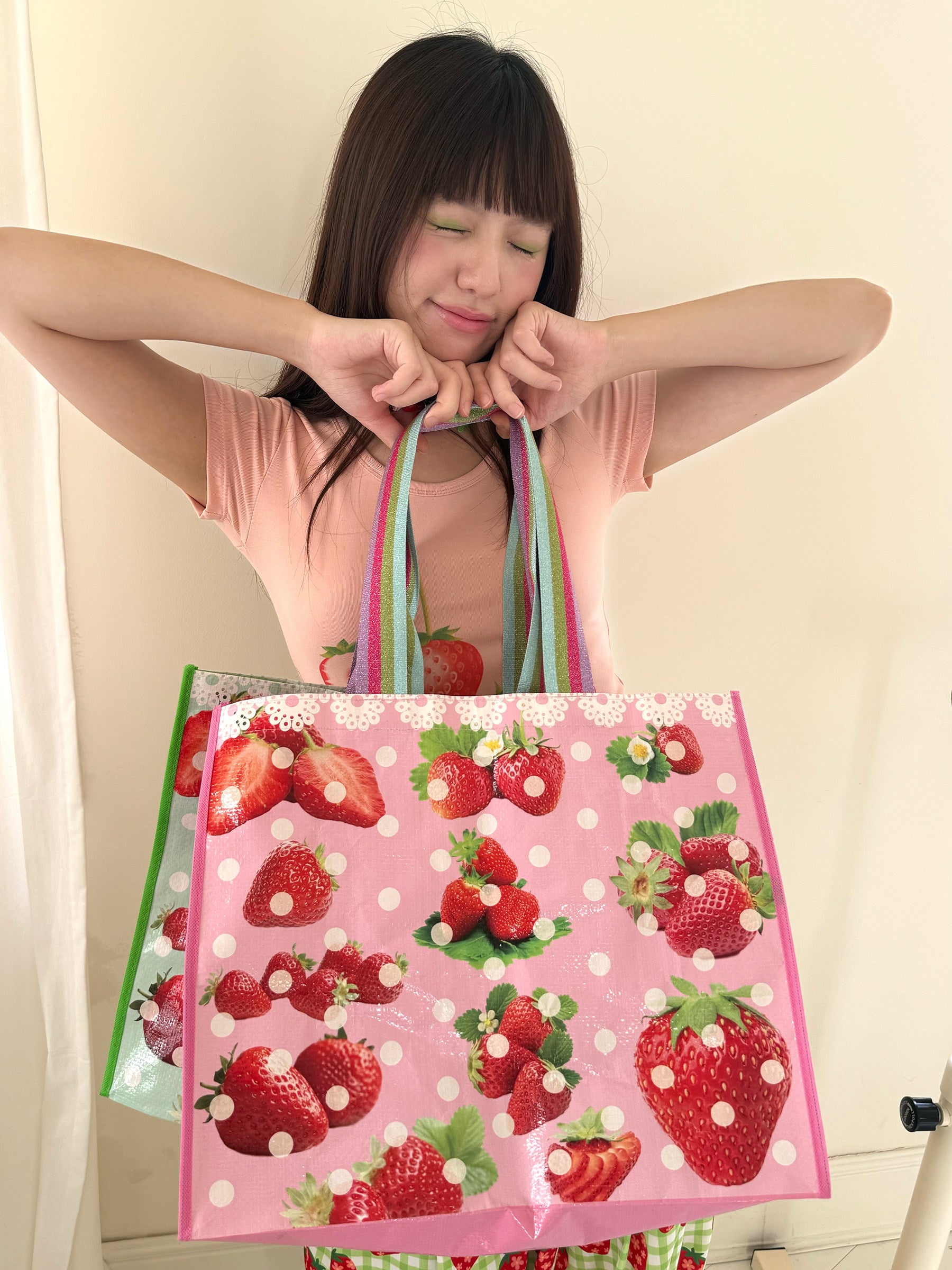 FRUITS - Strawberry Polka Dot Tote Bag | Kawaii Japanese Shoulder Bag bag Fruits