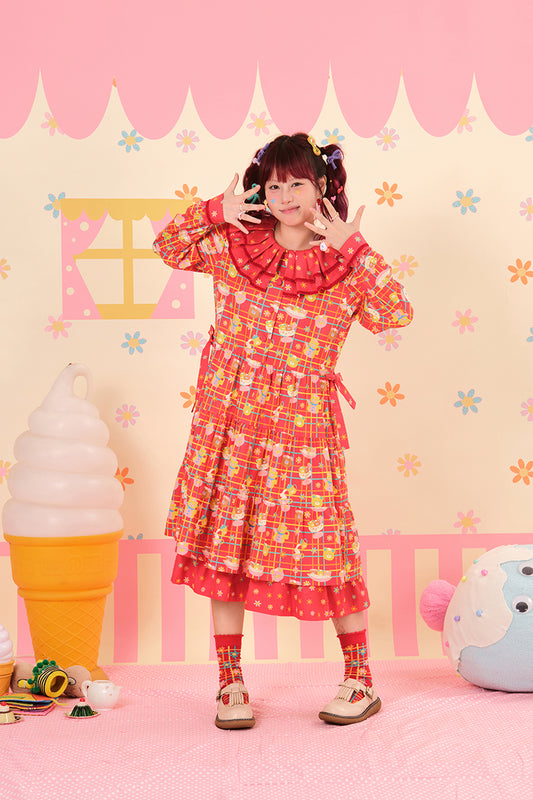 NIKKOU - Red Kawaii Removable Collar Dress dress Nikkou home Red S