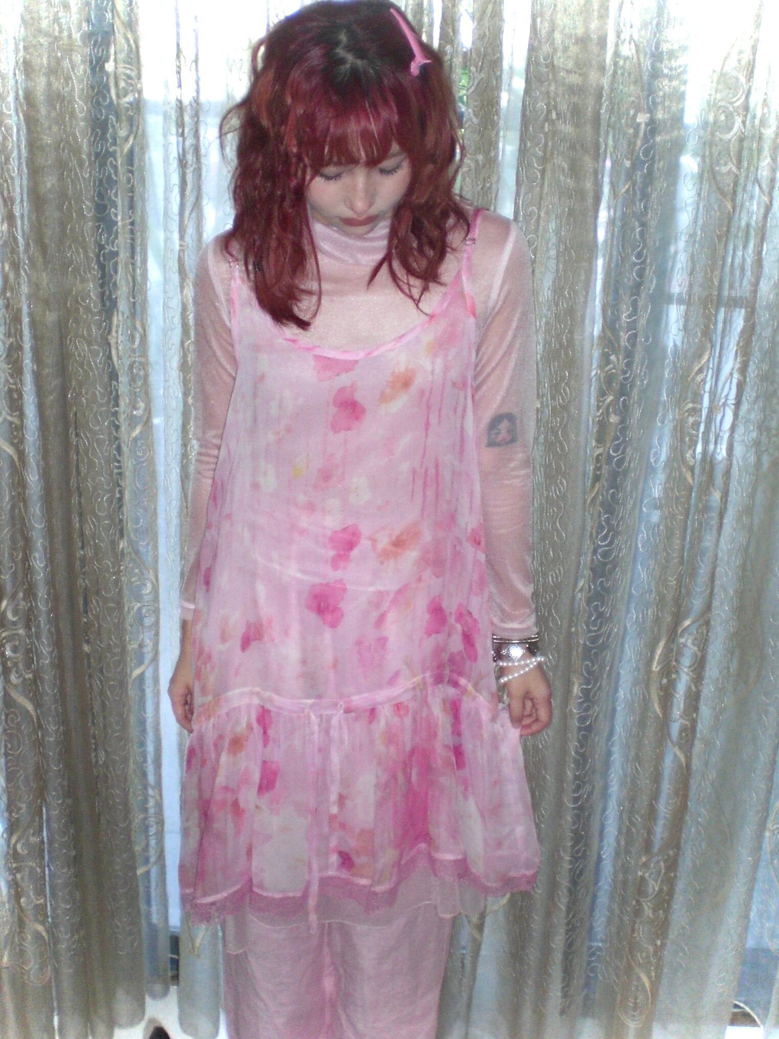 HIBABAO - Pink Floral Sheer Cami Dress dress HIBABAO