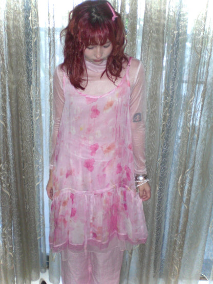 HIBABAO - Pink Floral Sheer Cami Dress dress HIBABAO