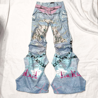 YJM with biubiu Graffiti Ruched Pants | Low-Waist Thin Long Pants pants YJM with biubiu