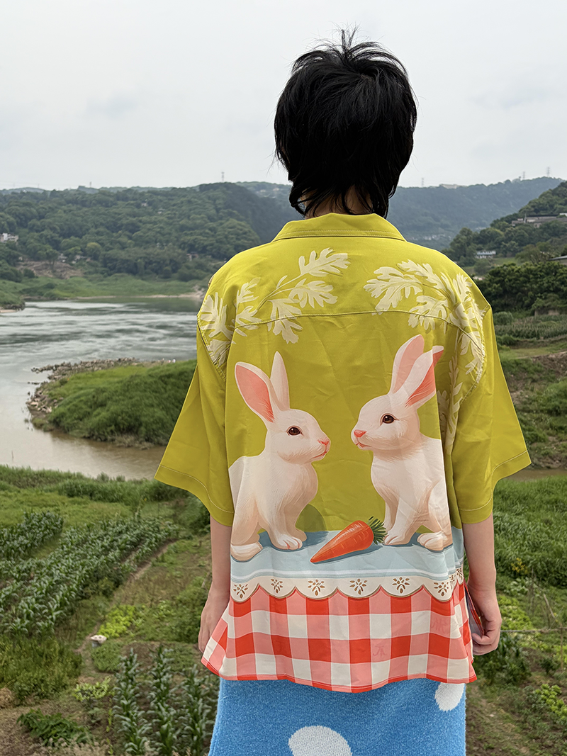 No Blue Today - Vintage Oil Painting Rabbit Check Shirt shirt No Blue Today