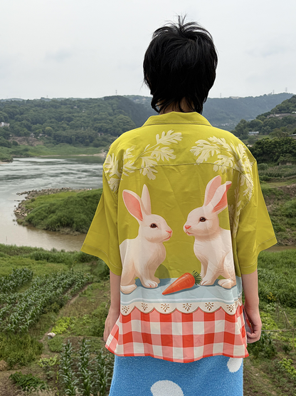 No Blue Today - Vintage Oil Painting Rabbit Check Shirt shirt No Blue Today