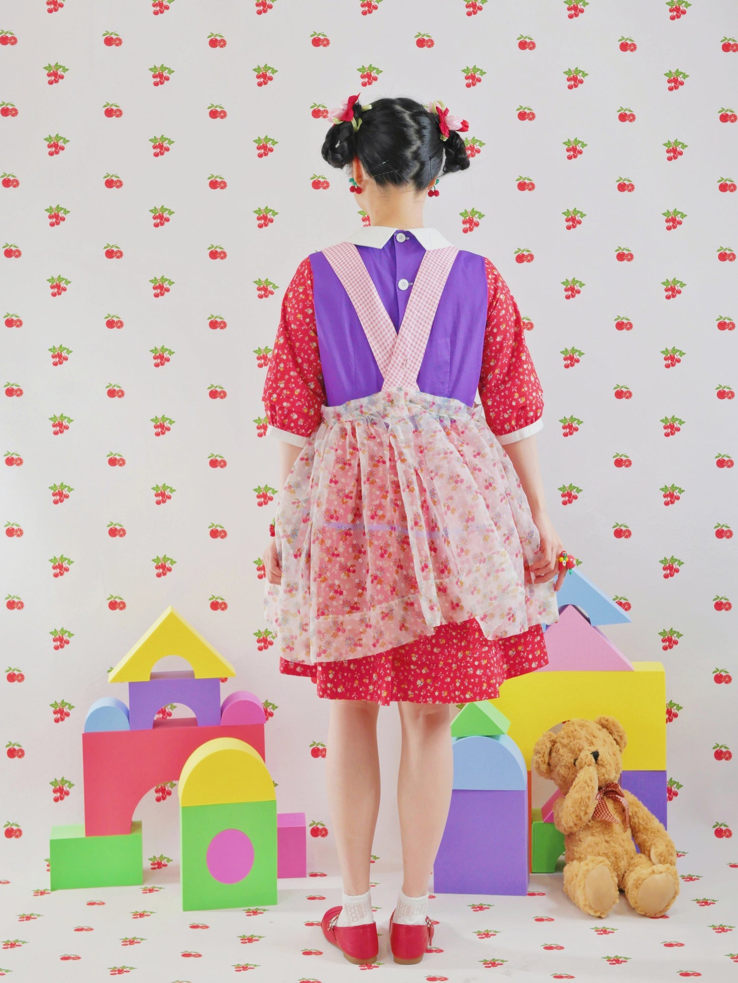 GOODBABY - Sheer Cherry Puff Cover Top overskirt dress