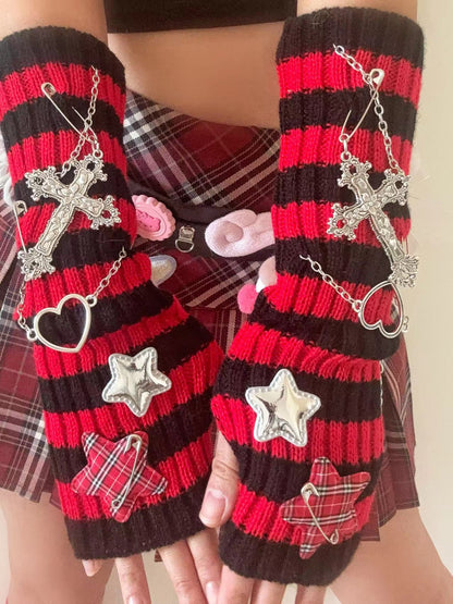 Hidden - Decora Knit Fingerless Gloves for Kawaii Sweet Girls sleeves hidden