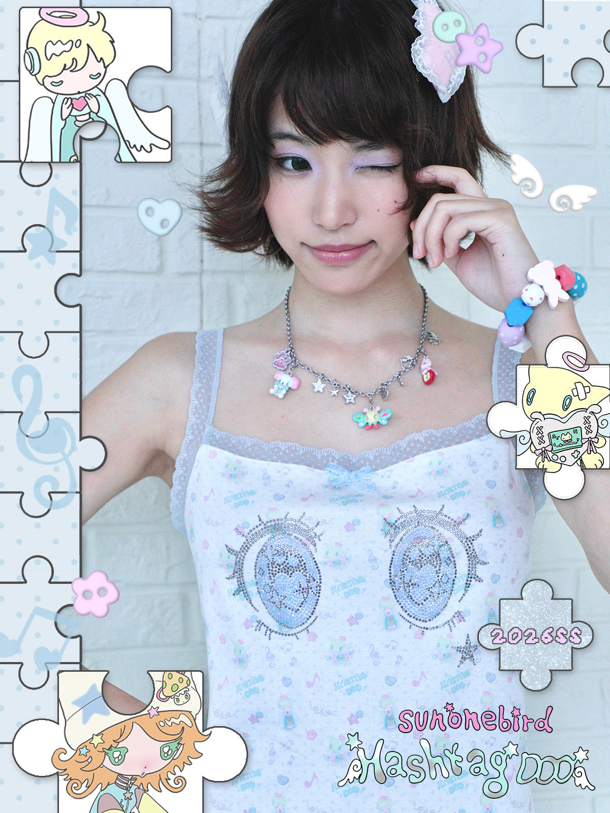 Hashtag DDD - Cartoon Eye Rhinestone Lace Cami camisole Hashtag DDD