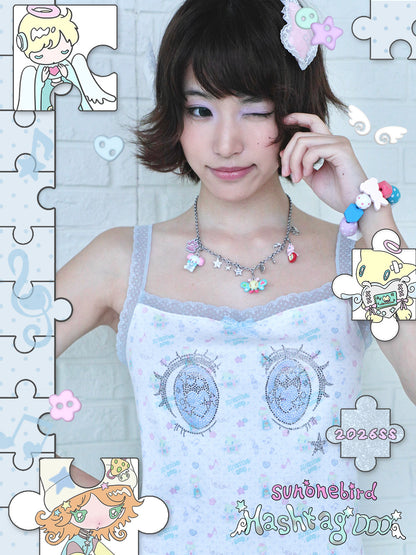 Hashtag DDD - Cartoon Eye Rhinestone Lace Cami camisole Hashtag DDD