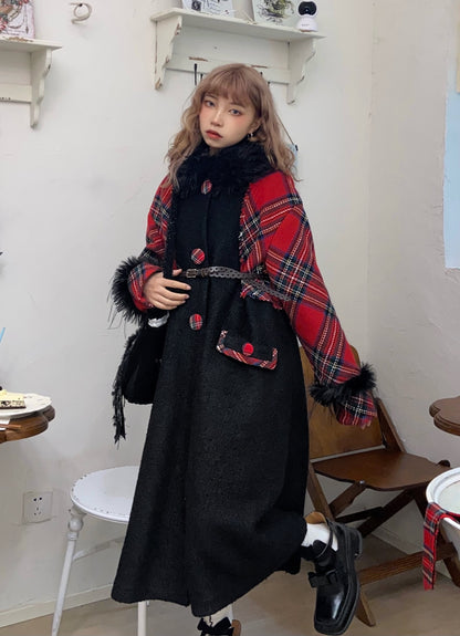 Disorder - Kawaii Black Plaid Wool Blend Mid Coat coat Disorder