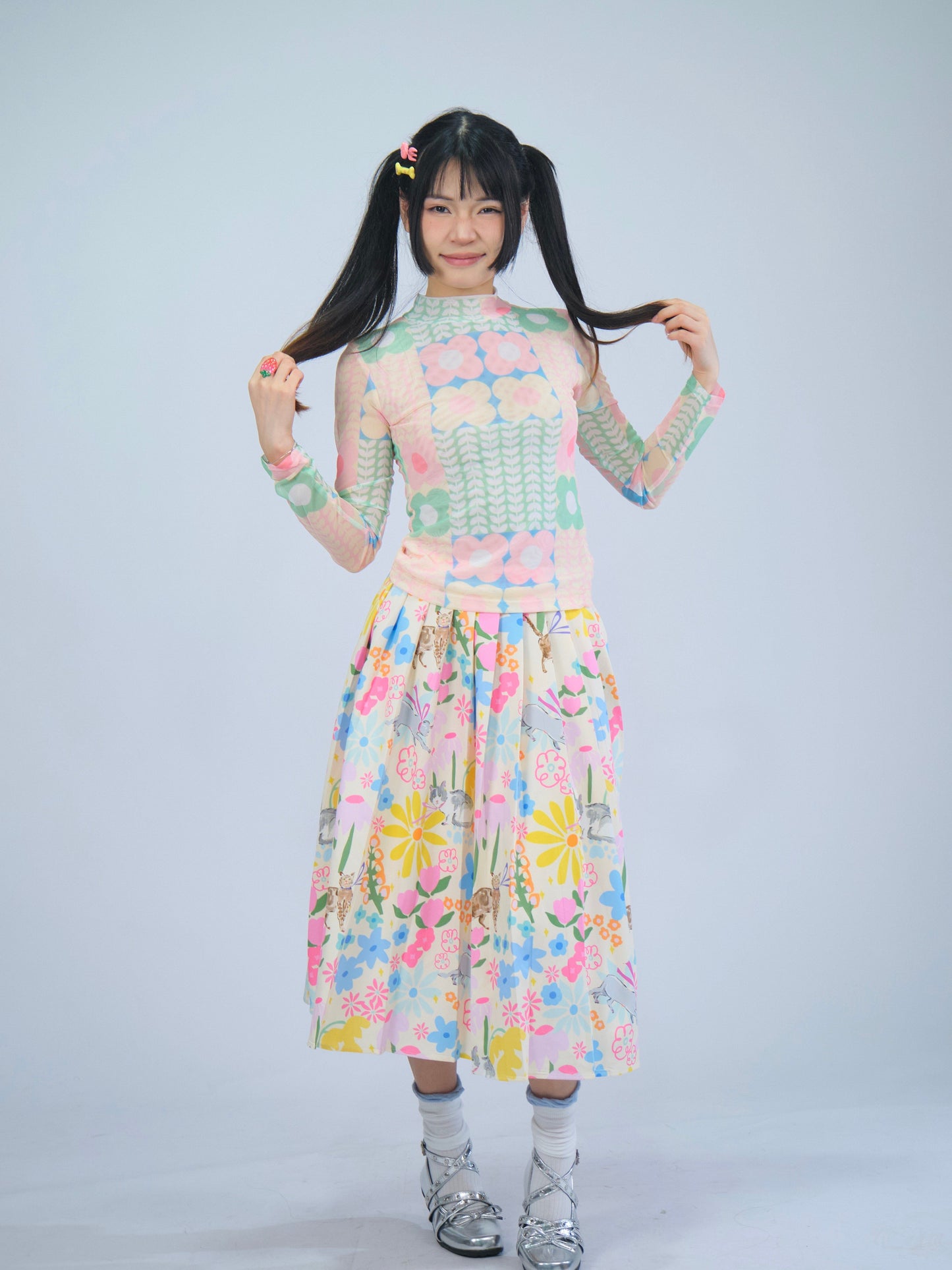 MeowMeow Bug- Kidcore Print Pleated Skirt skirt MeowMeow Bug