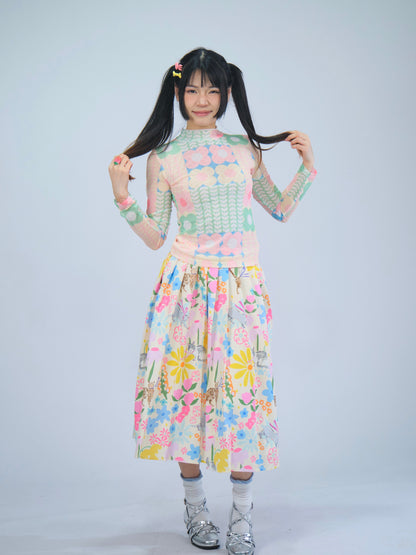 MeowMeow Bug- Kidcore Print Pleated Skirt skirt MeowMeow Bug