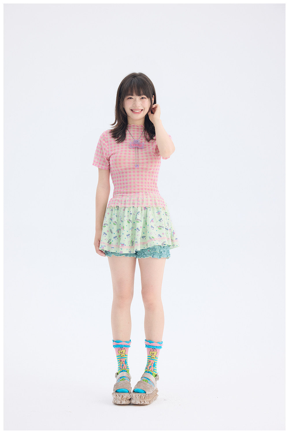 tntntutu - Pink Plaid Mesh Top | Fairy Kei Kawaii Harajuku Layering Shirt tshirt tntntutu