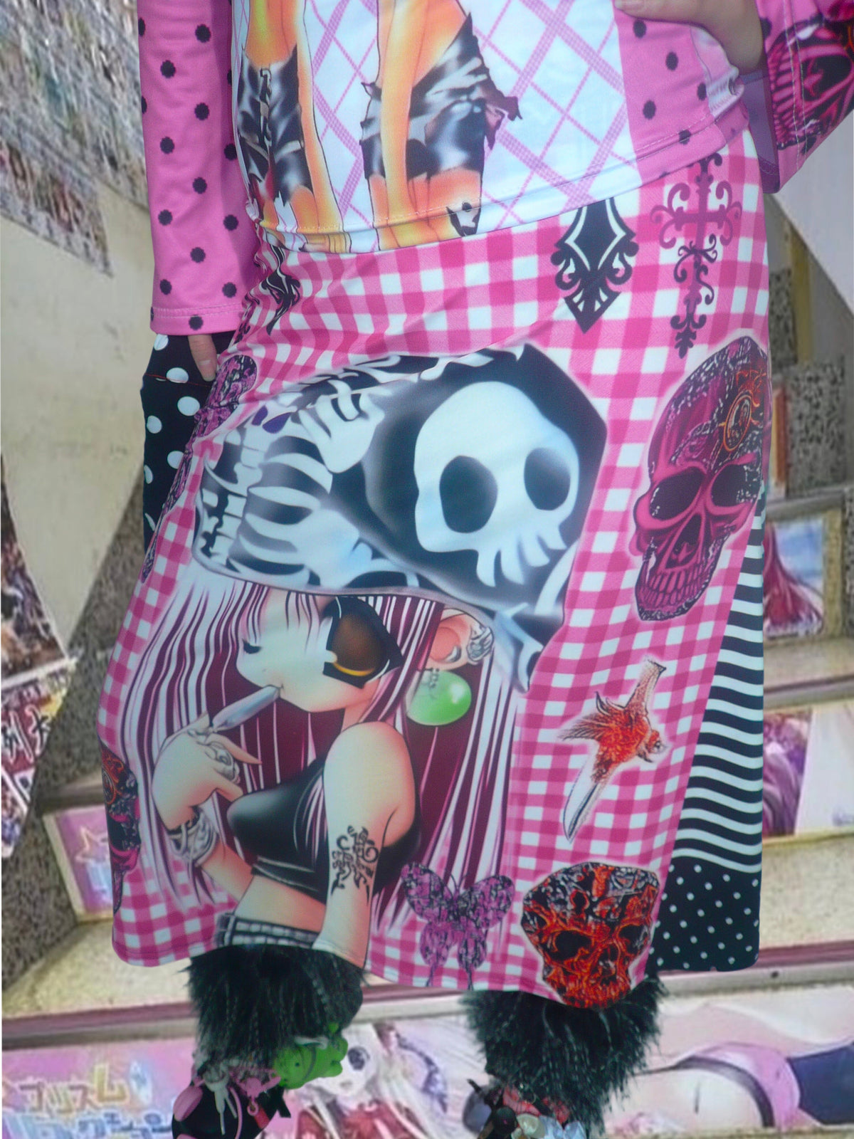 ki00bi00 - Pirate Plaid Cartoon Maxi Skirt skirt ki00bi00