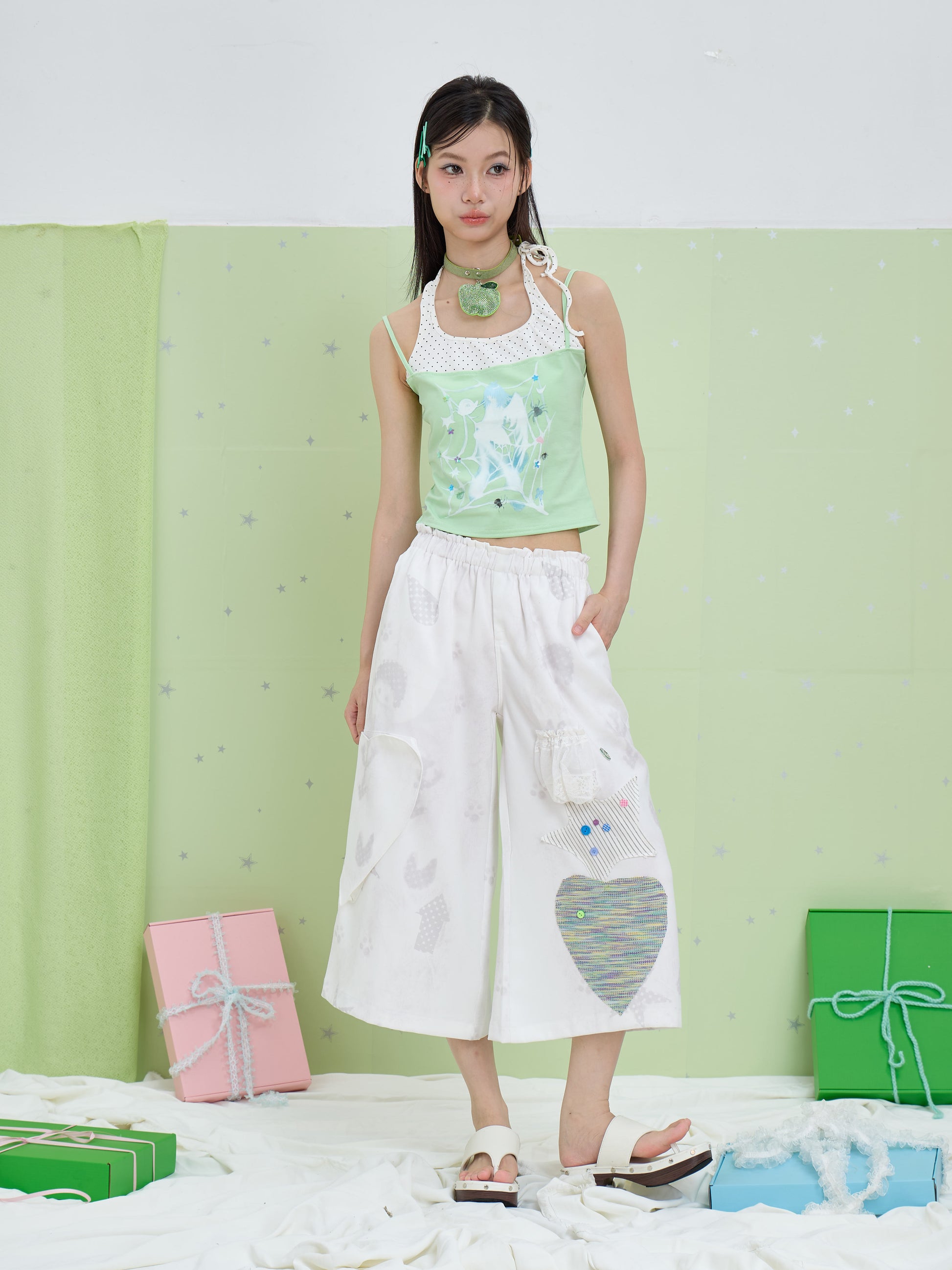 Moon Meadow - Patchwork Wide Leg Capri Pants shorts Moon Meadow