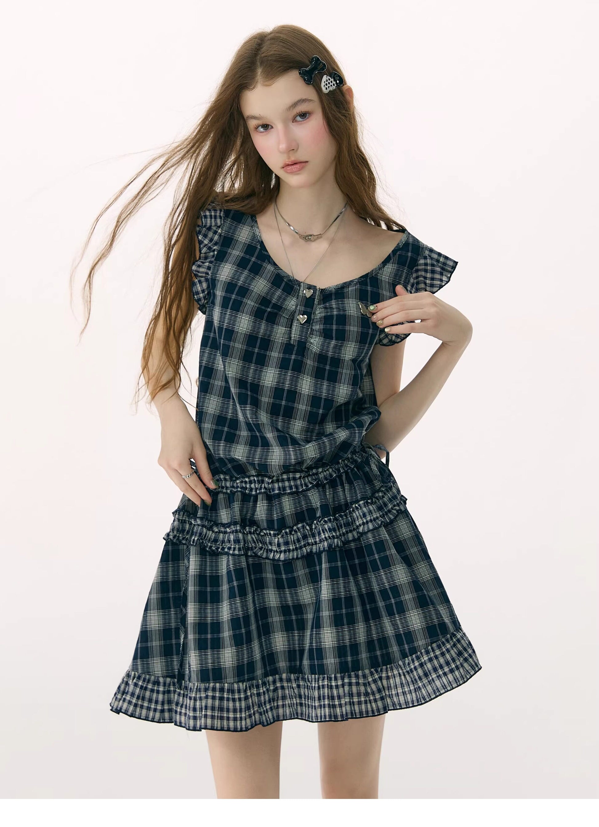 ziziFei - Plaid Ruffle Waist Dress dress ziziFei