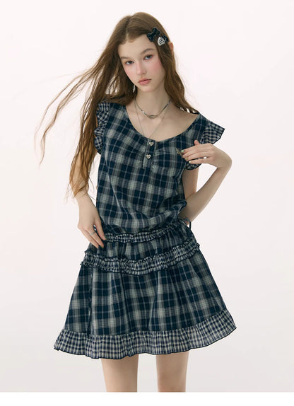 ziziFei - Plaid Ruffle Waist Dress dress ziziFei