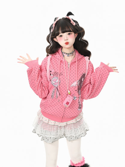Y2K Polka Dot Hooded Sweatshirt Jacket hoodie Languid Park