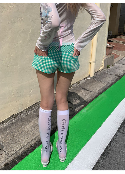 loveplayshop - Plaid Button Mid-Low Waist Shorts shorts loveplay