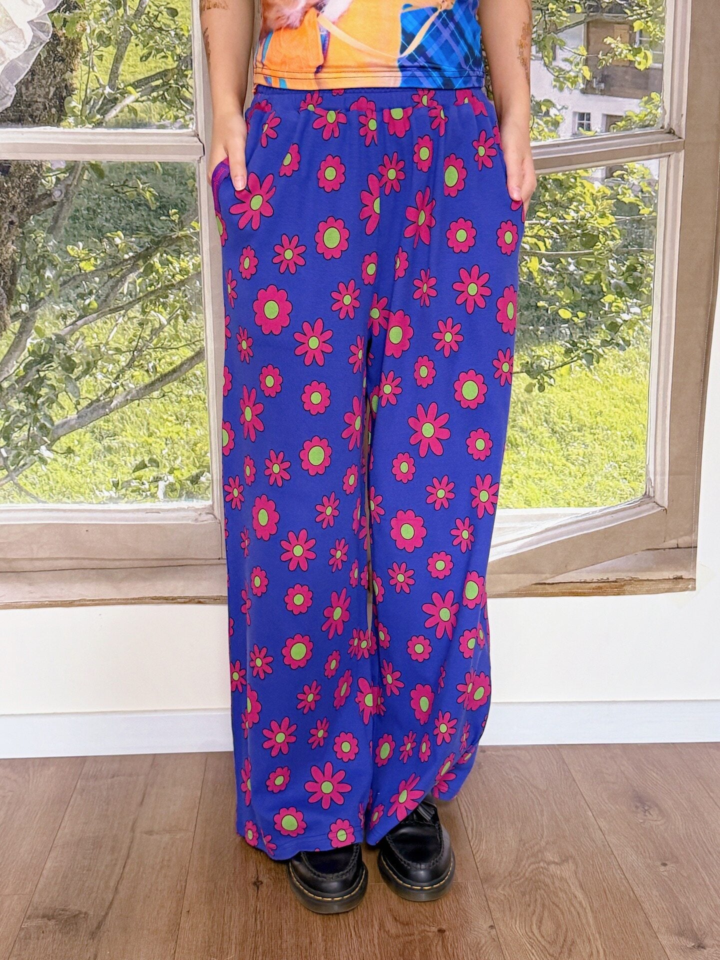 bunnybunnygun - Colorblock Flower Wide Pants pants bunnybunnygun