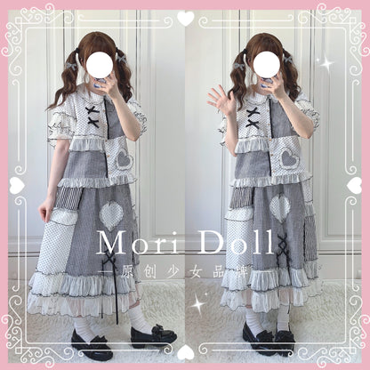 Mori Doll – Heart Patchwork Midi Skirt skirt Mori Doll