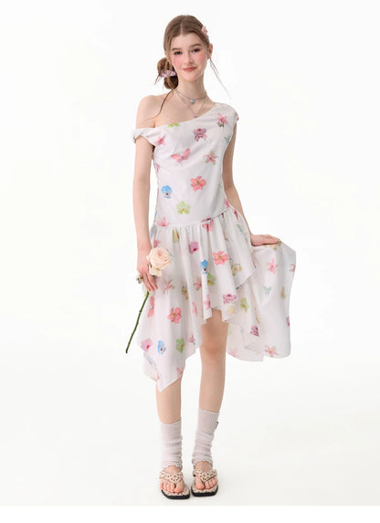 ziziFei - White Floral Asymmetrical Dress dress ziziFei