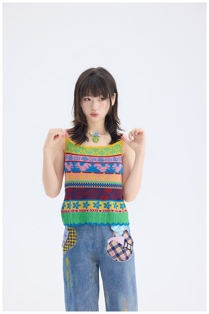 tntntutu - Colorful Fair Isle Knit Tank Top | Kidcore Fairy Kei Harajuku Vest camisole tntntutu