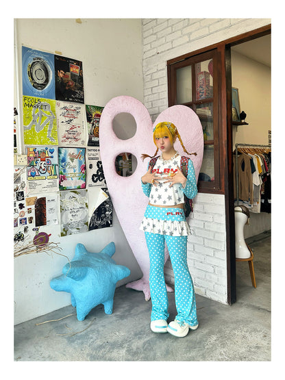 Loveplay - Y2K Flare Pants Star Patchwork Pleated Skirt Design pants loveplay