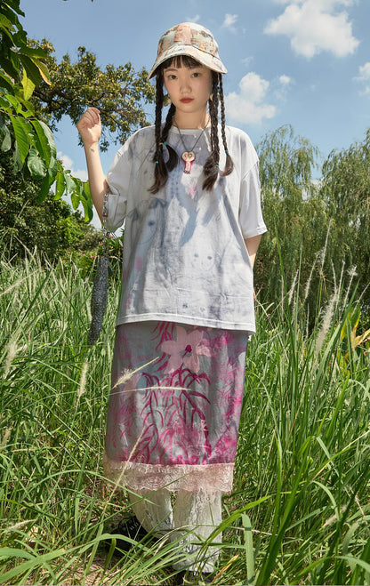 Harajuku Skirt Vintage Feel Lace A-line Skirt Satin Skirt Casual Skirt skirt Moon Meadow