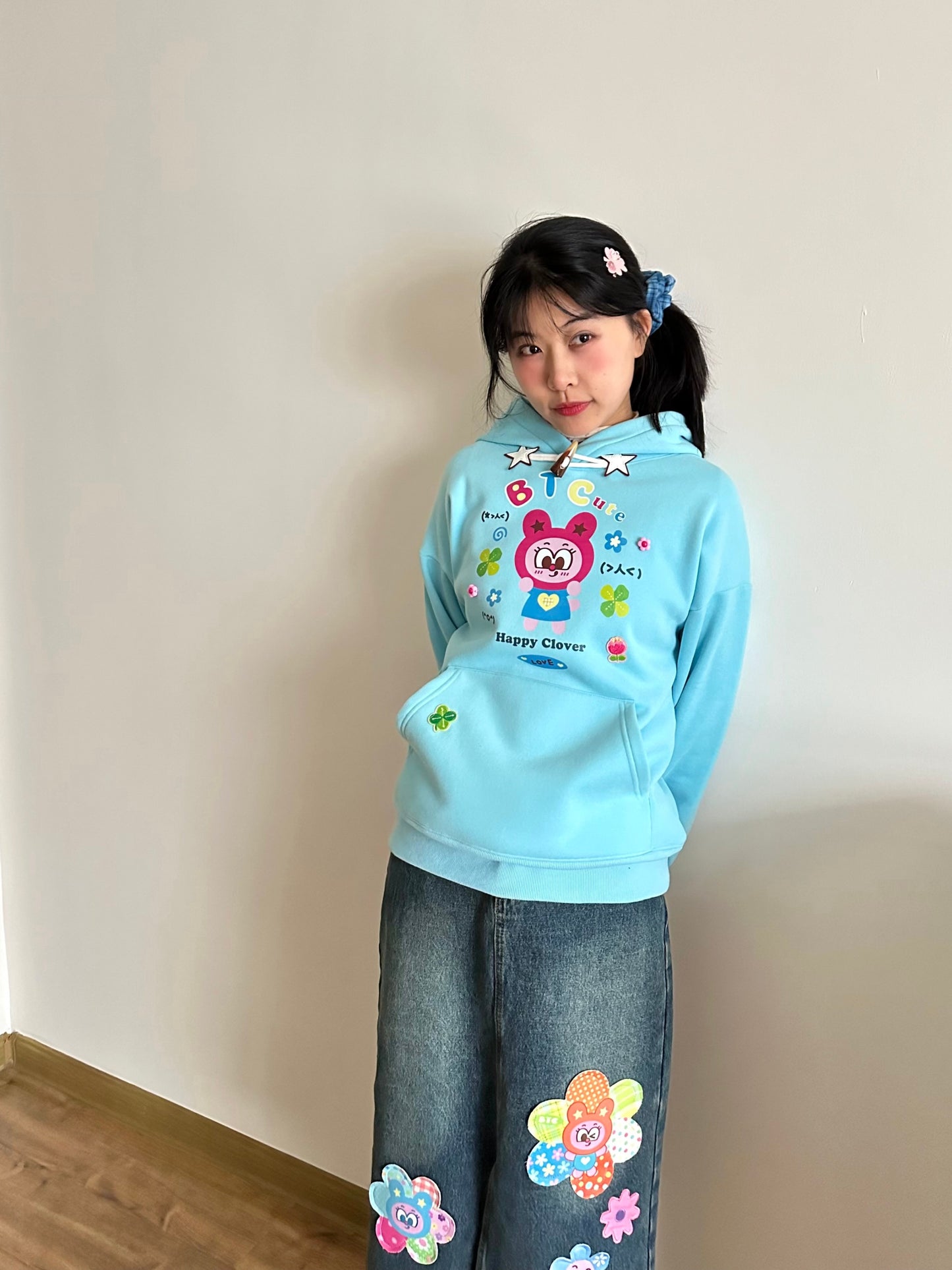 Bodytalk - Kawaii Horn-Button Printed Hoodie hoodie bodytalk