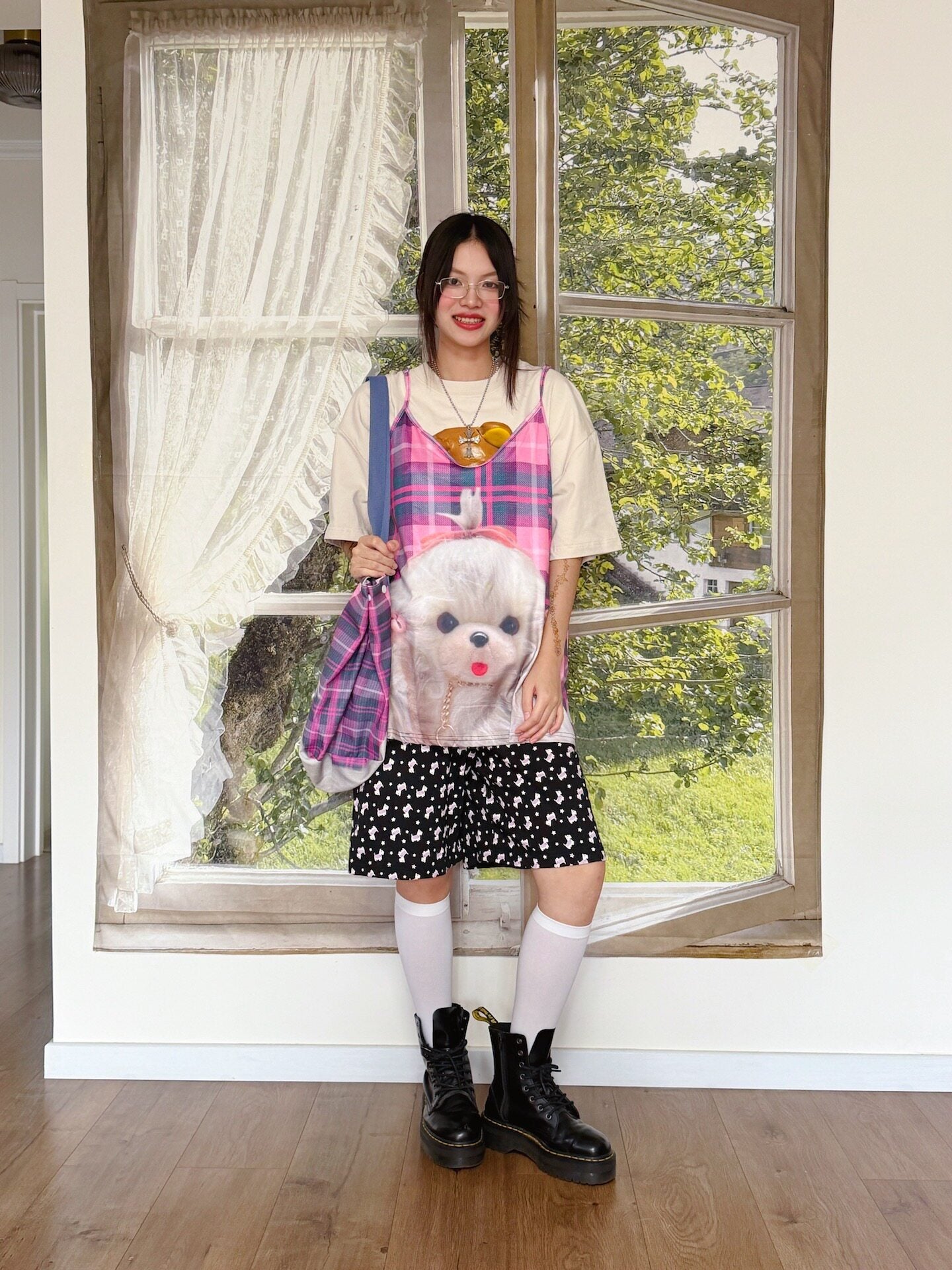 bunnybunnygun - Plaid Puppy Layered Cami camisole bunnybunnygun