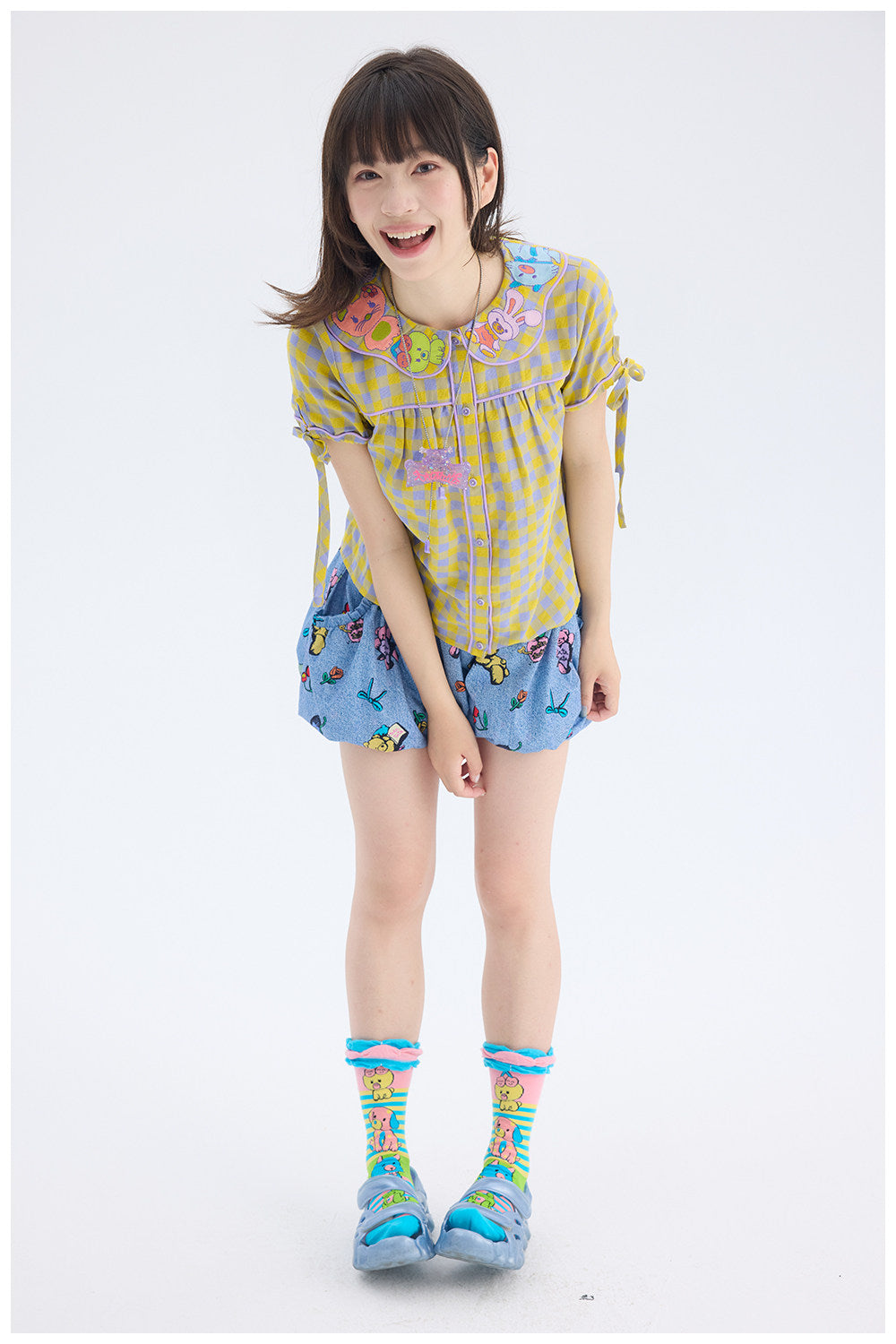 tntntutu - Animal Embroidery Plaid Blouse | Kawaii Harajuku Peter Pan Collar Shirt shirt tntntutu
