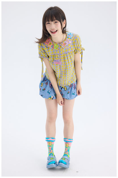 tntntutu - Animal Embroidery Plaid Blouse | Kawaii Harajuku Peter Pan Collar Shirt shirt tntntutu
