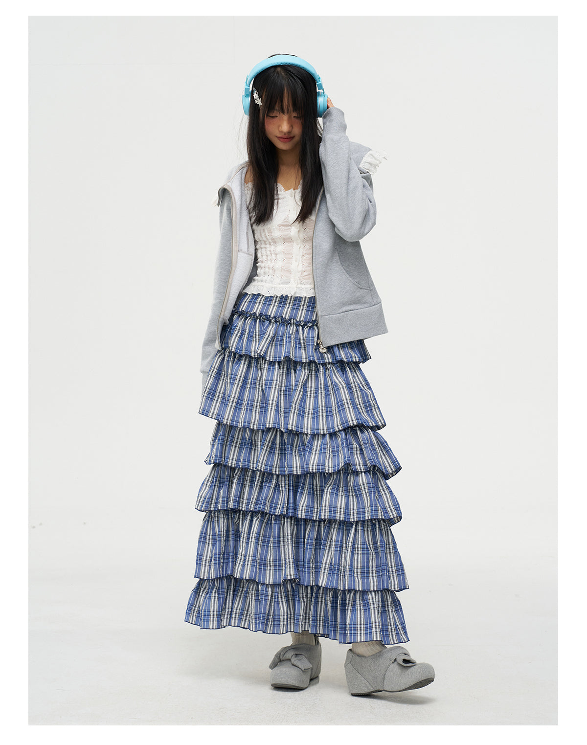 MOF Gift - Gyaru Blue White Plaid Layered Skirt skirt MOF Gift