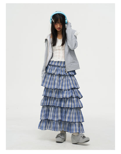 MOF Gift - Gyaru Blue White Plaid Layered Skirt skirt MOF Gift