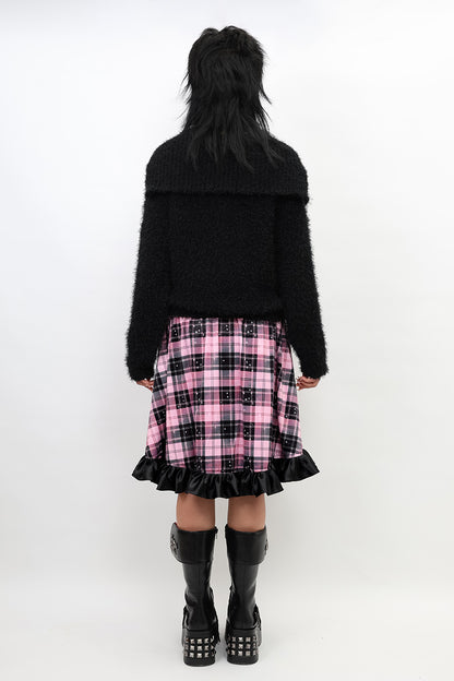 Nihon Kids - Pink Gothic Star Plaid Flared Skirt skirt NIHON KIDS