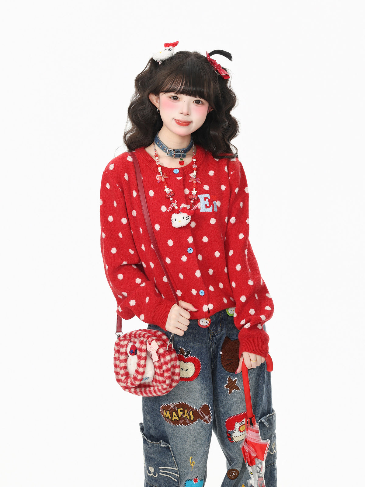 Kawaii Polka Dot Knit Cardigan Sweater cardigan Languid Park