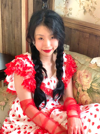 Nanjun Vintage - Red White Showa Cake Dress dress Nanjun Vintage