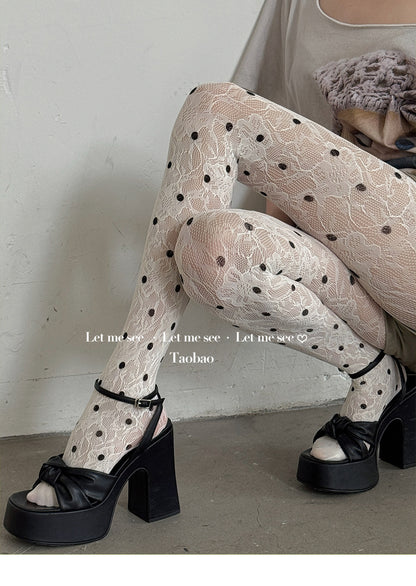 LET ME SEE - Polka Dot Lace Sheer Tights tights let me see