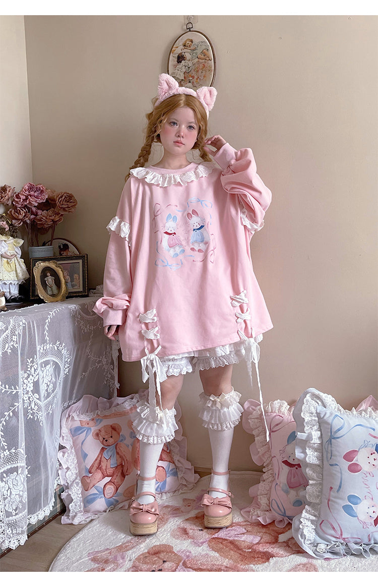 Labeau - Kawaii Ballet Bunny Lace Trim Ribbon Sweatshirt sweatshirt Labeau