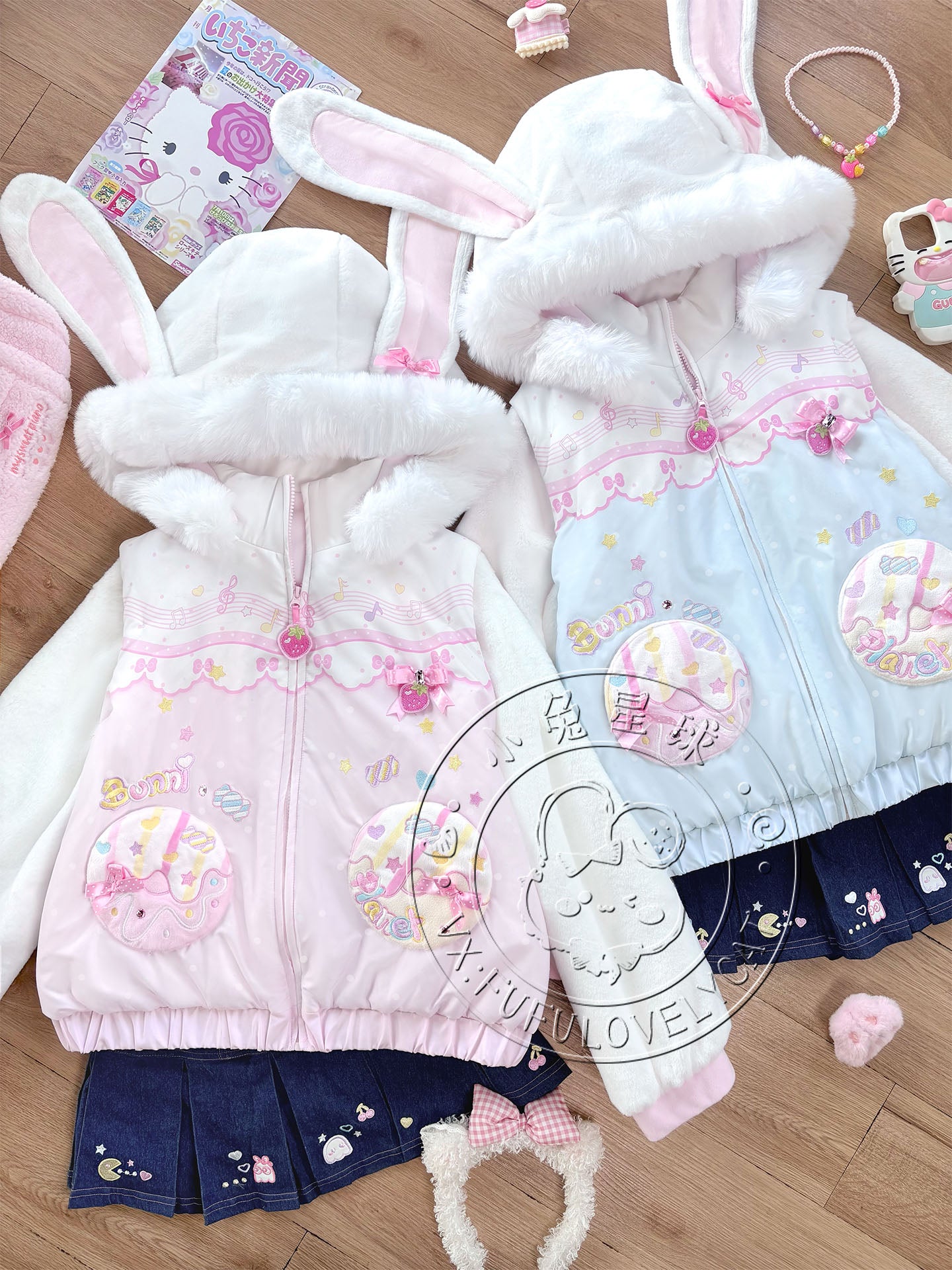 Bunny Planet - Cream Donut Bunny Ear Puffer Jacket coat bunnyplanet