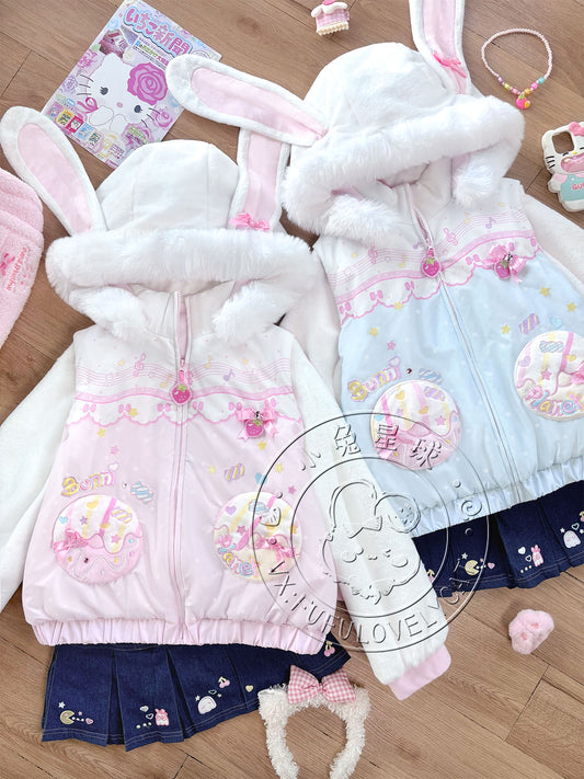 Bunny Planet - Cream Donut Bunny Ear Puffer Jacket coat bunnyplanet