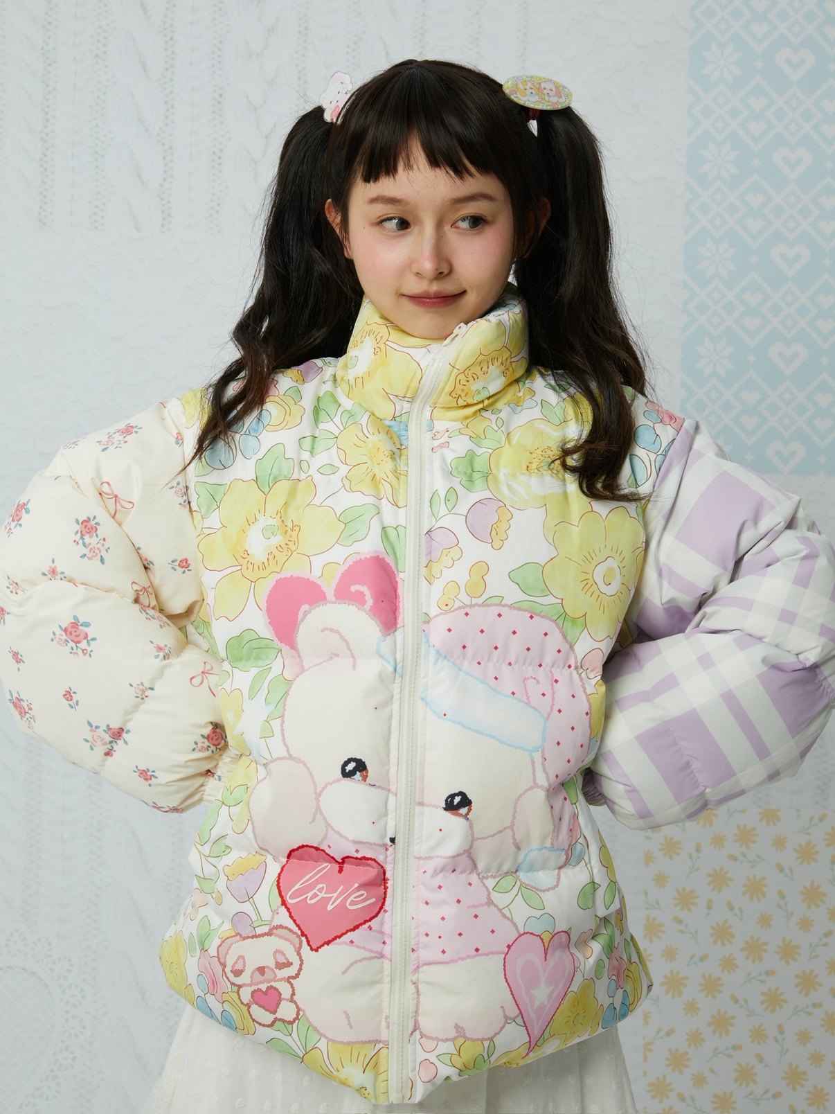 KaiXin hostel - Cute Bear Print Puffer Jacket coat KaiXin hostel