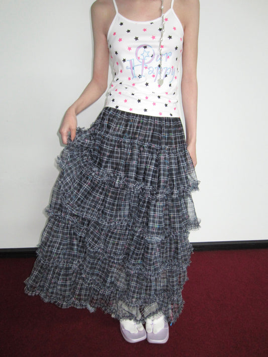 OurHappy Star Plaid Skirt | Layered Mesh Skirt | Maxi Pettiskirt skirt Our Happy