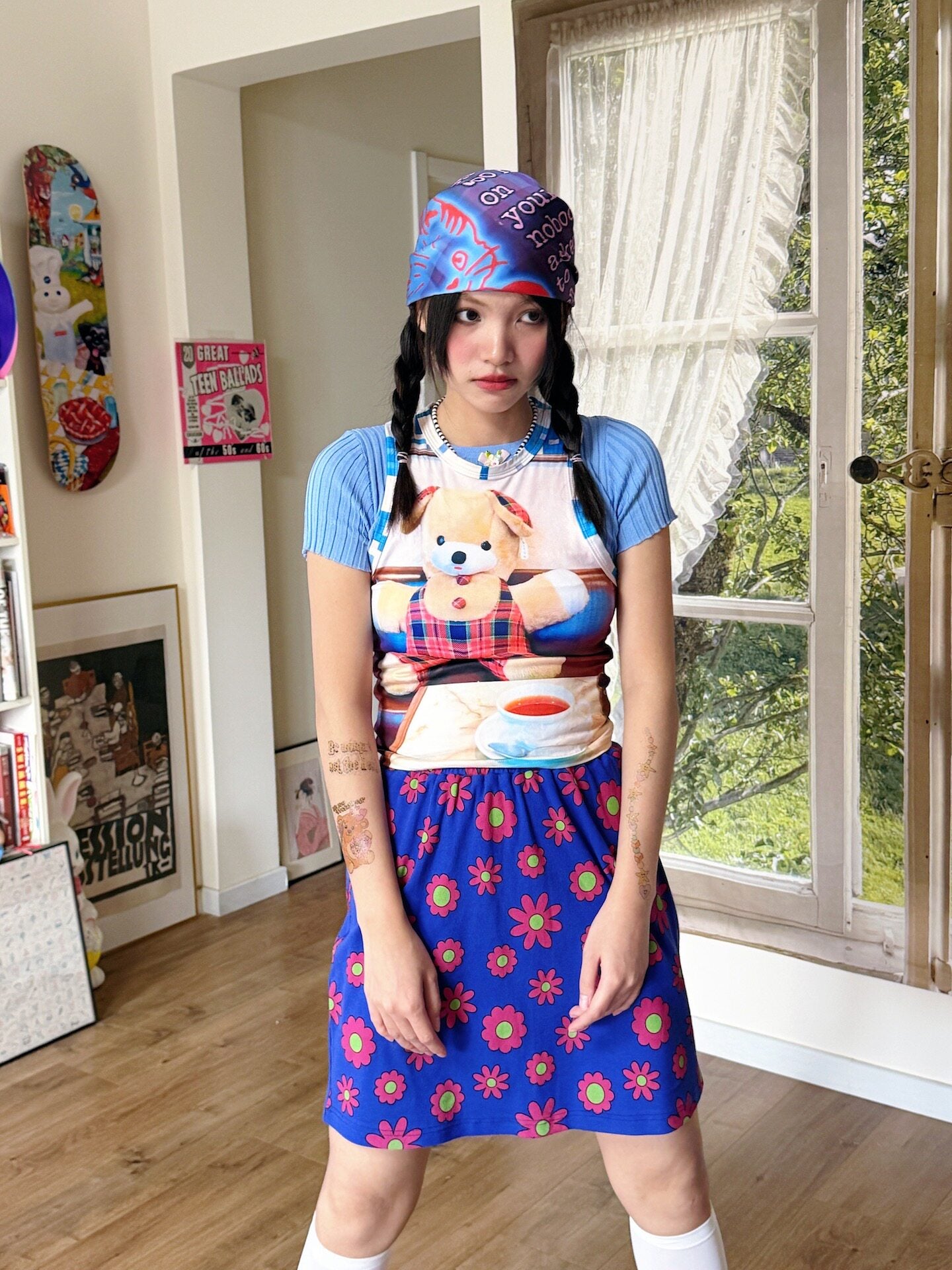 bunnybunnygun - Cartoon Flower Mini Skirt skirt bunnybunnygun
