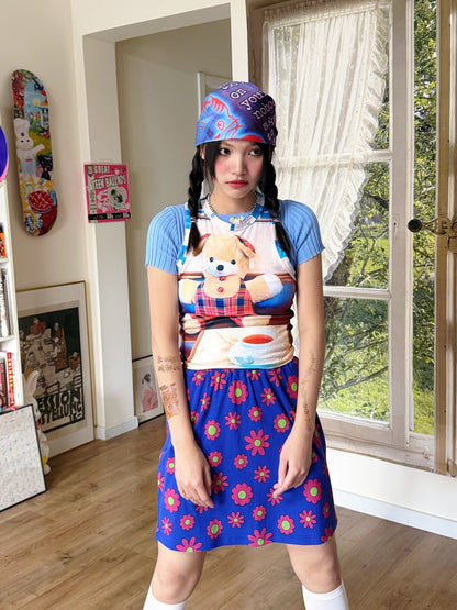 bunnybunnygun - Cartoon Flower Mini Skirt skirt bunnybunnygun
