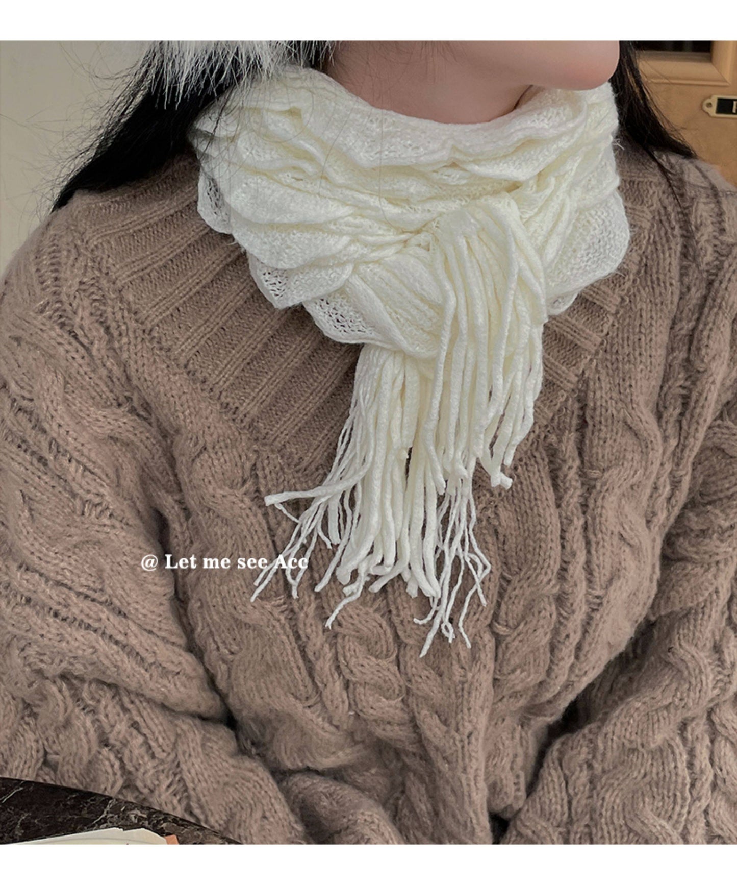 LET ME SEE - Y2K Vintage Crochet Fringe Knit Scarf scarf let me see