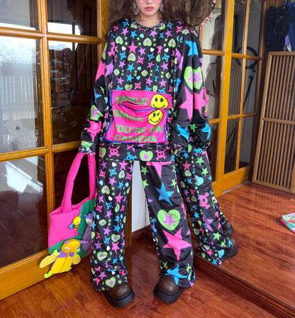 Leerroo - Harajuku Dopamine Oversized Fleece Sweatshirt sweatshirt Leerroo