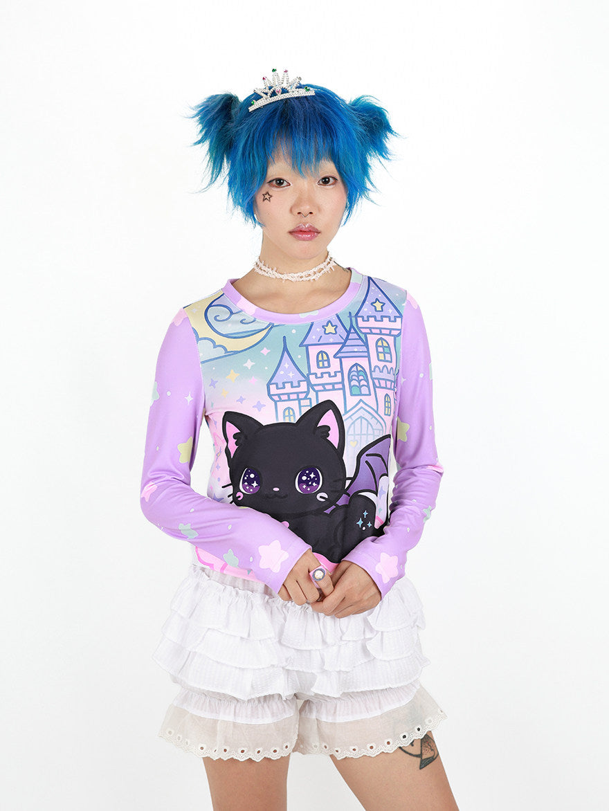 Nihonkids - Pastel Gothic Black Cat Tee shirt NIHON KIDS