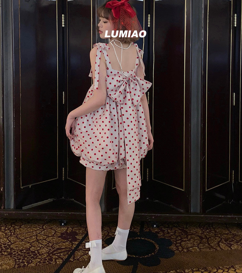 Lu Miao - Red Polka Bow Puffy Dress dress Lu miao