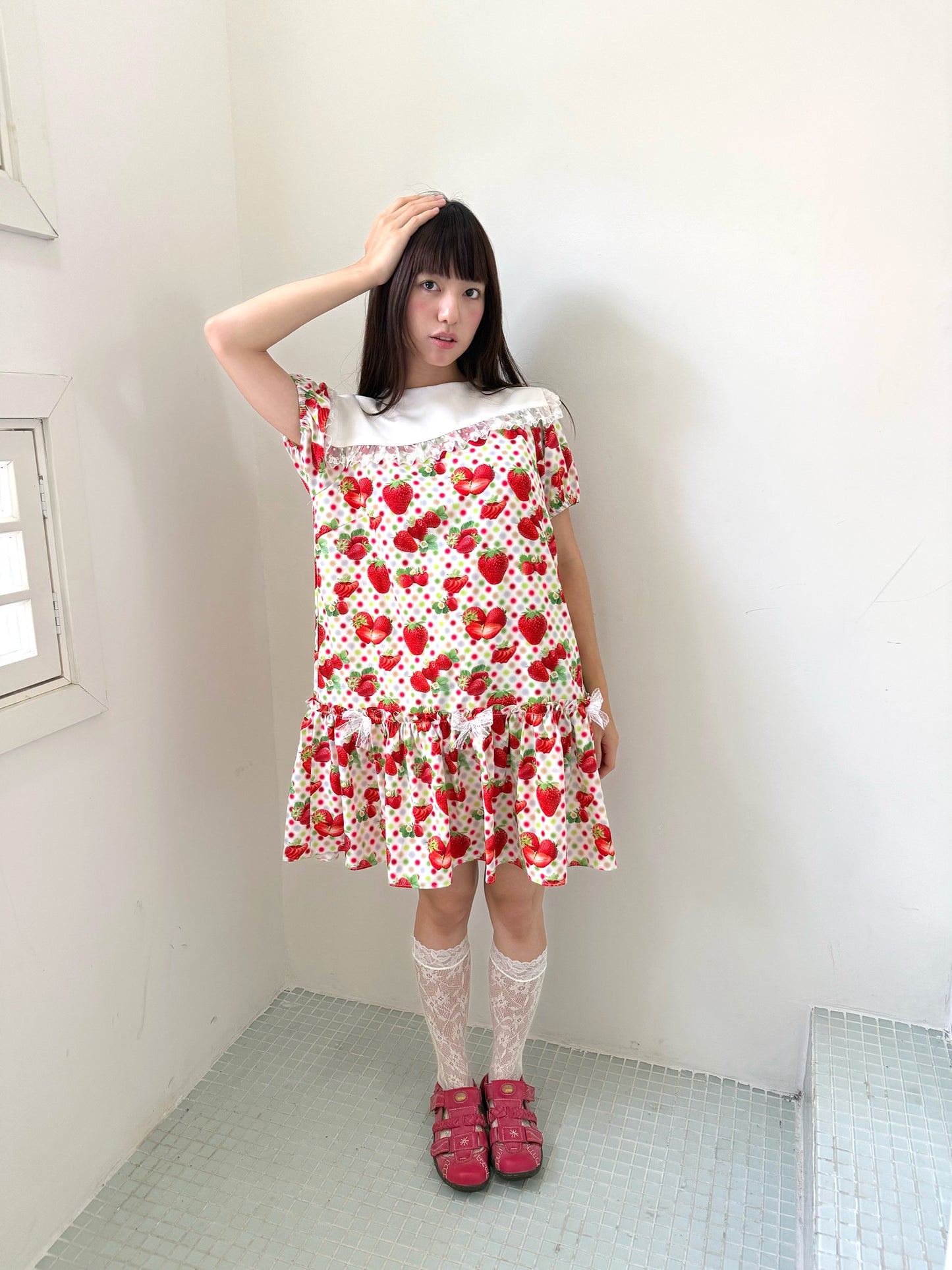 FRUITS - Strawberry Polka Dot Peter Pan Collar Dress dress Fruits